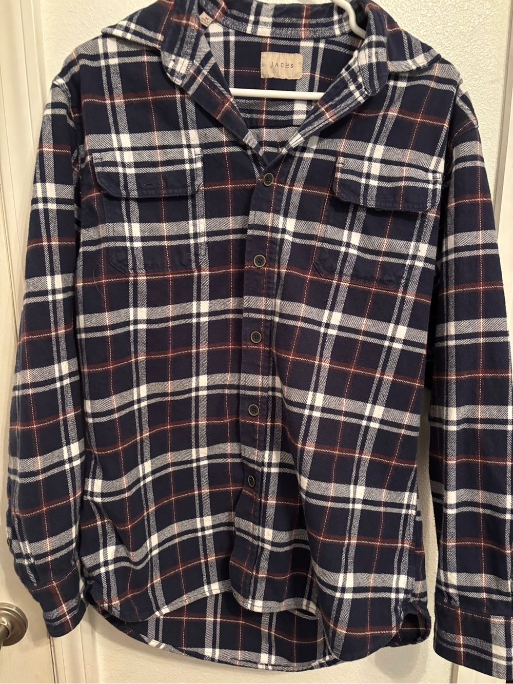 Jachs Navy Plaid Button-Down Flannel Shirt M